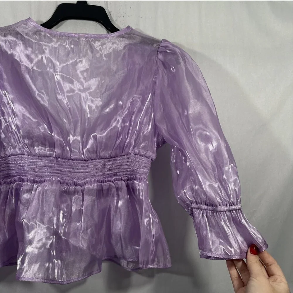NEW Free People Faye Lavender Floral Top in Dramatic Combo [ Small‎ ] #6199